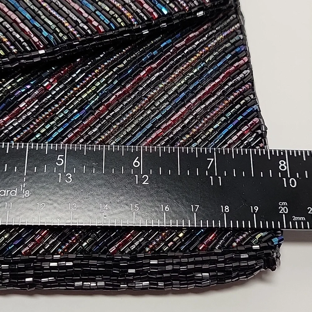 Vintage La Regale Black Multicolor Beaded Envelope Clutch Evening Handbag Purse